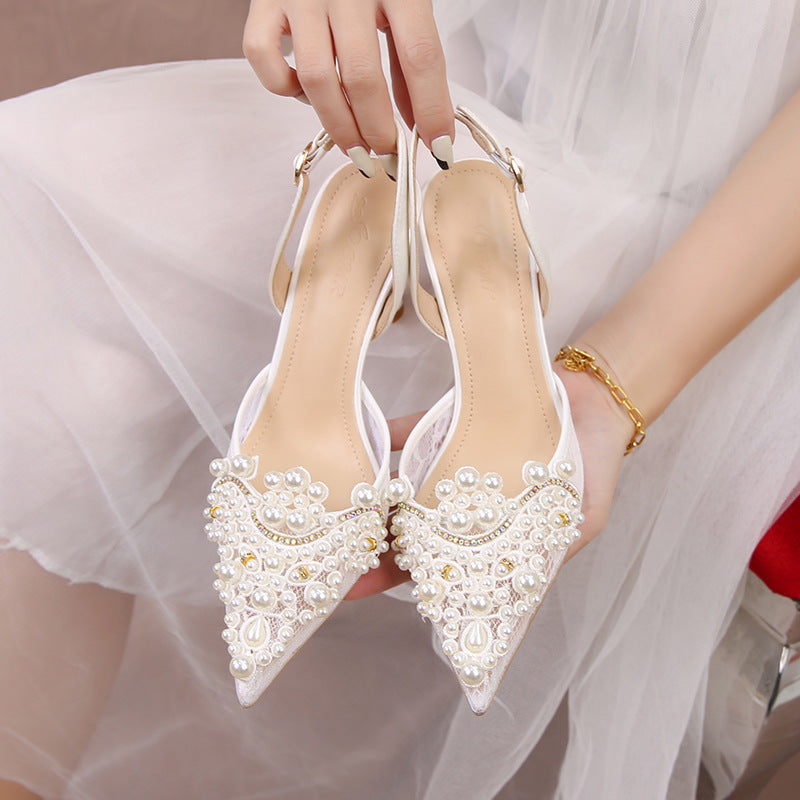 Lace Pearl Bridal Fashion Wedding High Heels CJ Dropshipping