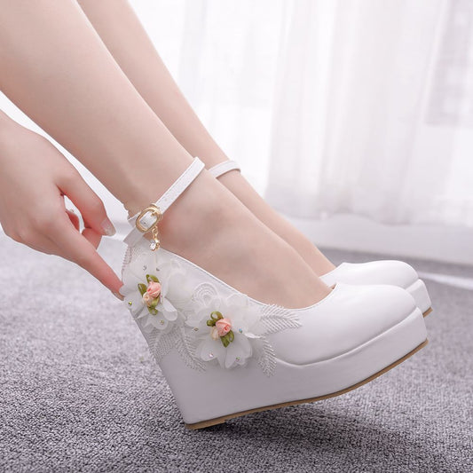 Wedge Heel Lace Flower Wedding Shoes CJ Dropshipping