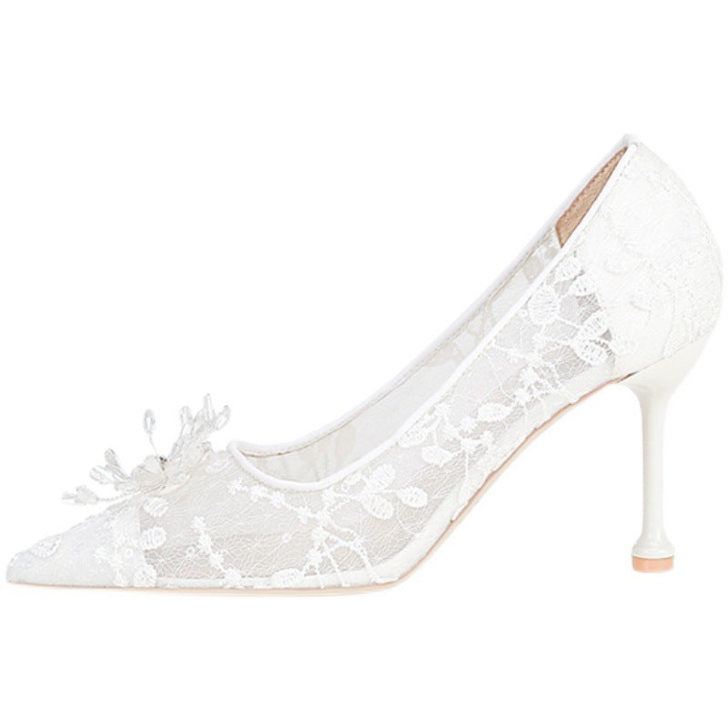 White Lace Slipper Stiletto Bridal High Heels Wedding Shoes CJ Dropshipping