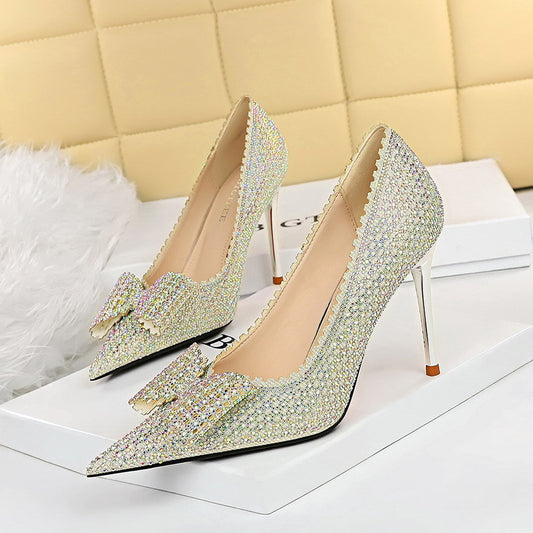 Rhinestone Bow Princess Wedding Shoes Bridal Stiletto High Heels CJ Dropshipping