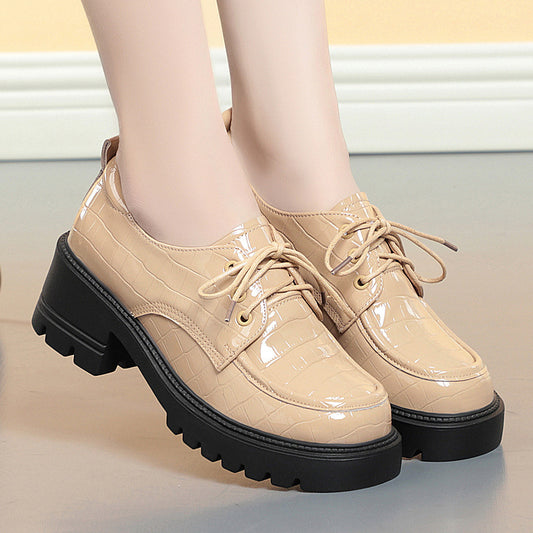 New Genuine Leather Chunky Heel Platform Lace-up Leather Shoes CJ Dropshipping