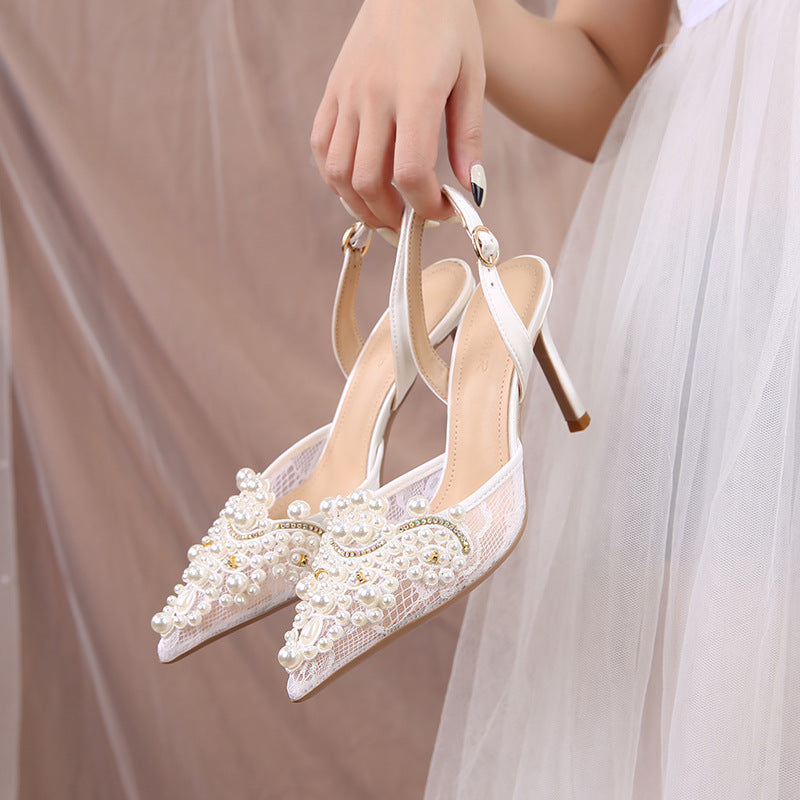 Lace Pearl Bridal Fashion Wedding High Heels CJ Dropshipping