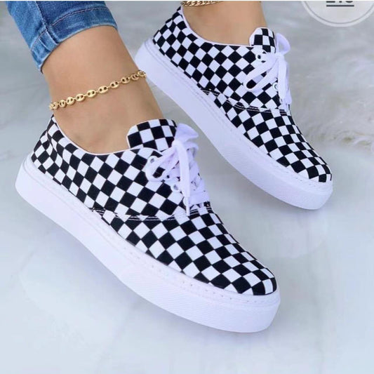 Canvas Lace-up Print Fashion Sneakers Couture Steps