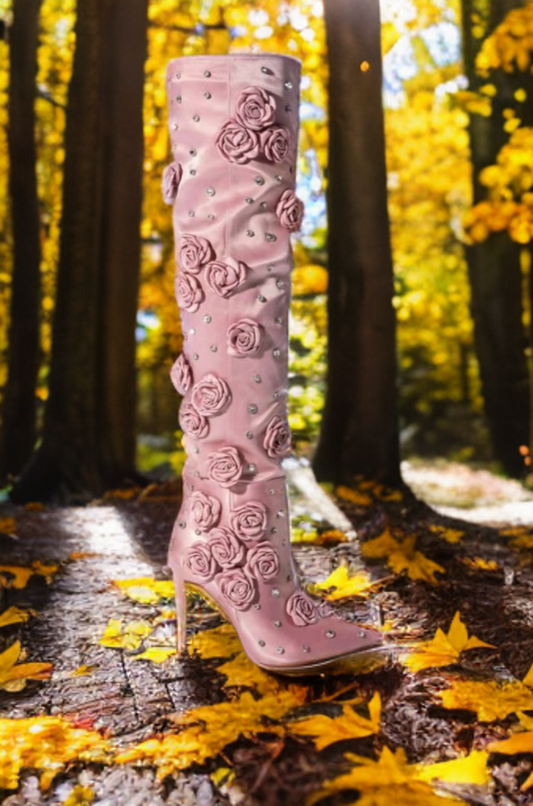 Silk Cloth Rivet Rose Over-the-knee Boots CJ Dropshipping