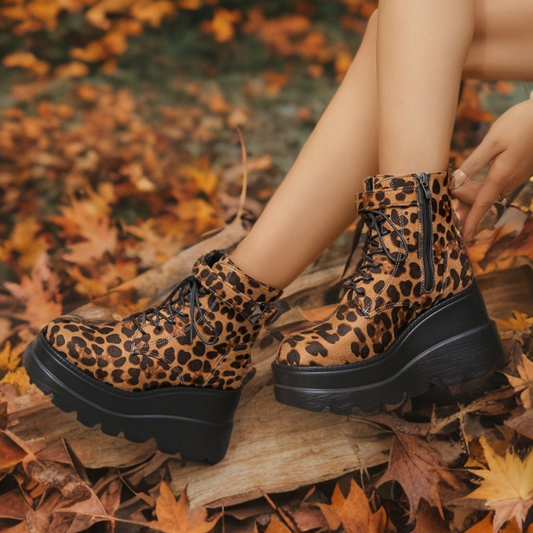 Leopard Print Platform Lace Up Boots CJ Dropshipping