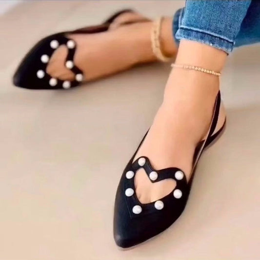 Pearl Heart Pointed Toe Flats Couture Steps