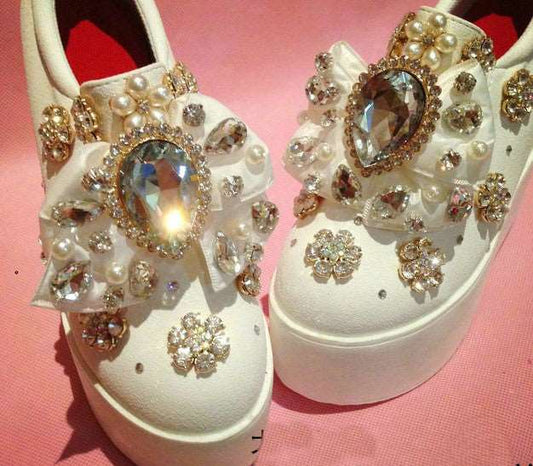 Rhinestone Bling Crystal Gemstone Platform Loafers Couture Steps