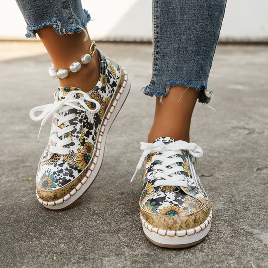 Sunflower Pattern Lace-up Casual Sneakers CJ Dropshipping